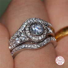 Load image into Gallery viewer, 3Pcs/Set 925 Sterling Sliver Luxury Round Cut AAA Zircon Crystal Ring For Women Wedding Female Rings Jewelry Set
