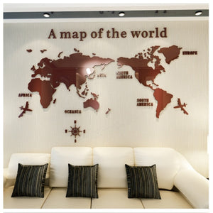 3D World Map Acrylic Solid Piece Waterproof Mold-proof Bedroom Office Wall Decal Sticker for Living Room Classroom Decoration Ideas