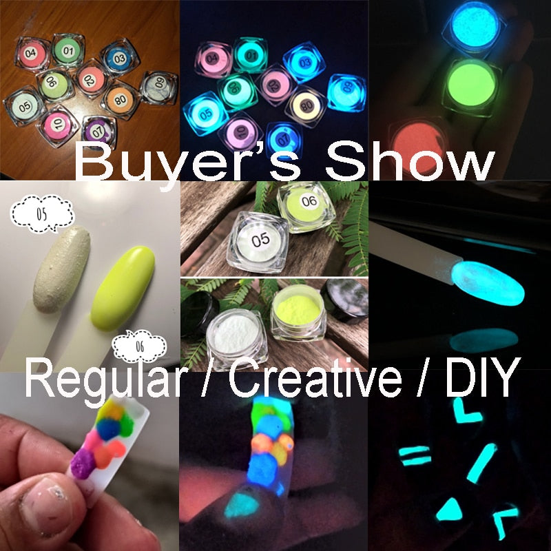 Glow in the Dark Neon Phosphor Nail Powder Glitter Dust Luminous Pigment Fluorescent Nail Powder Glows