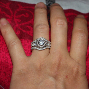 3Pcs/Set 925 Sterling Sliver Luxury Round Cut AAA Zircon Crystal Ring For Women Wedding Female Rings Jewelry Set