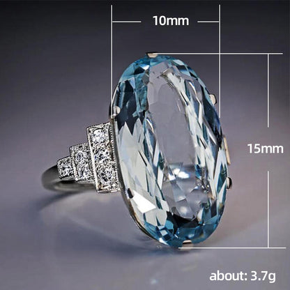 Light Sky Blue Female Wedding Ring Solitaire Band Oval Stone Engage Party Women Luxury Jewelry CZ Shine Great Gift