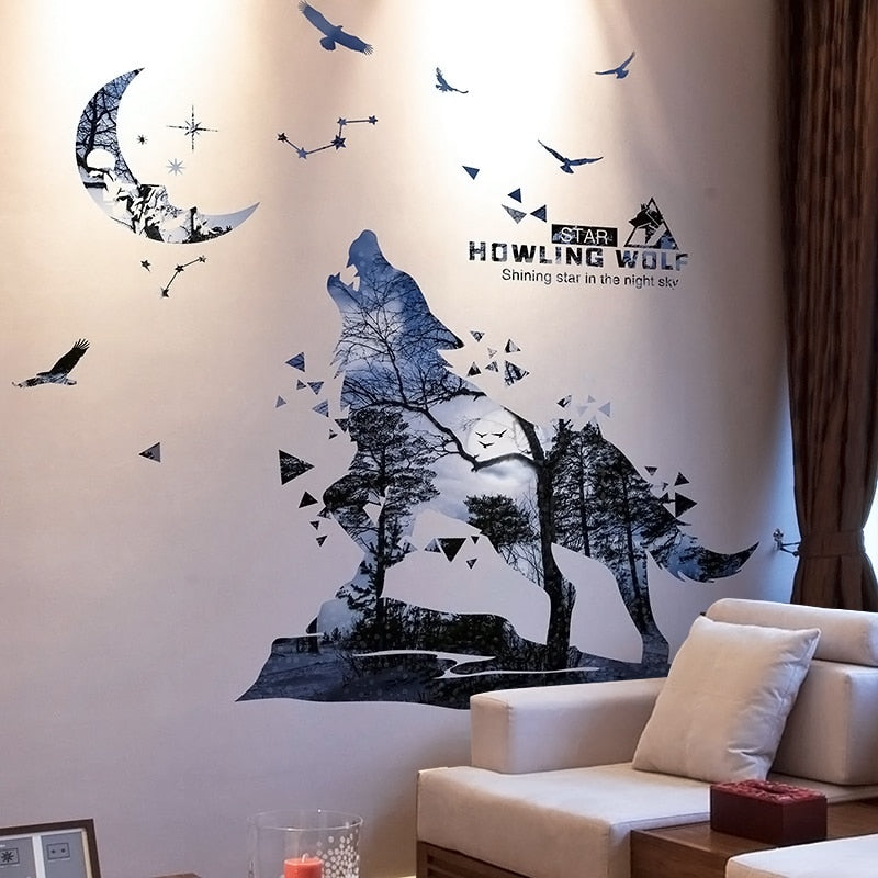 Self-Adhesive Silhouette Wolf Stickers Bedroom Living Room Decor Creative Personality Wall Decor Office Decoration Home Decor