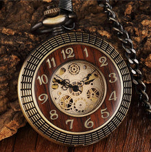 Load image into Gallery viewer, Solid Wood Accent Mechanical Pocket Watch FOB Chain Locket Dial Hollow Steampunk Men Women Clock Watches Box Package

