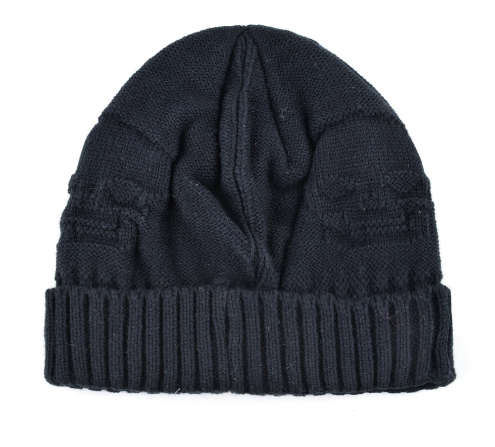 Cool Skull Emblem Hats for Men Women Teen Knitted Wool Beanies Plus Velvet Bone Solid Color Hip-Hop Cap Winter Hat Skull Pattern Cap