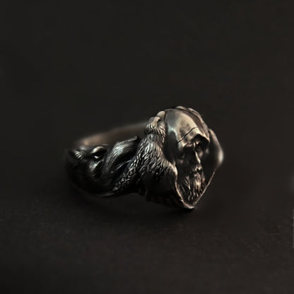 Mens Viking Norse Mythology Odin Raven Wolf Ring Stainless Steel Scandinavian Amulet Ring Mens Jewelry