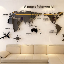 Load image into Gallery viewer, 3D World Map Acrylic Solid Piece Waterproof Mold-proof Bedroom Office Wall Decal Sticker for Living Room Classroom Decoration Ideas
