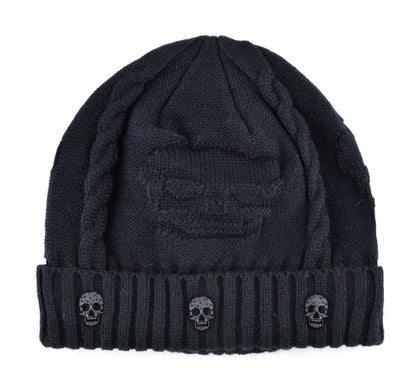 Cool Skull Emblem Hats for Men Women Teen Knitted Wool Beanies Plus Velvet Bone Solid Color Hip-Hop Cap Winter Hat Skull Pattern Cap
