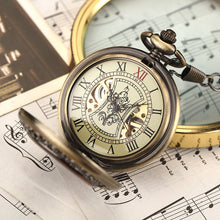 Load image into Gallery viewer, Solid Wood Accent Mechanical Pocket Watch FOB Chain Locket Dial Hollow Steampunk Men Women Clock Watches Box Package
