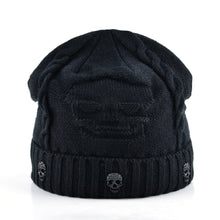 Load image into Gallery viewer, Cool Skull Emblem Hats for Men Women Teen Knitted Wool Beanies Plus Velvet Bone Solid Color Hip-Hop Cap Winter Hat Skull Pattern Cap
