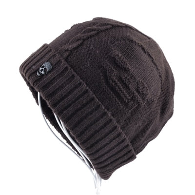 Cool Skull Emblem Hats for Men Women Teen Knitted Wool Beanies Plus Velvet Bone Solid Color Hip-Hop Cap Winter Hat Skull Pattern Cap