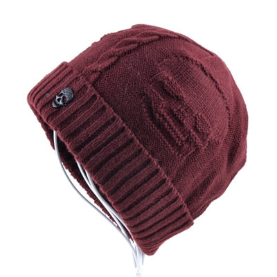 Cool Skull Emblem Hats for Men Women Teen Knitted Wool Beanies Plus Velvet Bone Solid Color Hip-Hop Cap Winter Hat Skull Pattern Cap