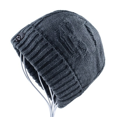Cool Skull Emblem Hats for Men Women Teen Knitted Wool Beanies Plus Velvet Bone Solid Color Hip-Hop Cap Winter Hat Skull Pattern Cap