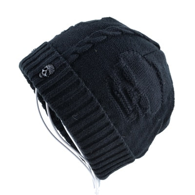 Cool Skull Emblem Hats for Men Women Teen Knitted Wool Beanies Plus Velvet Bone Solid Color Hip-Hop Cap Winter Hat Skull Pattern Cap