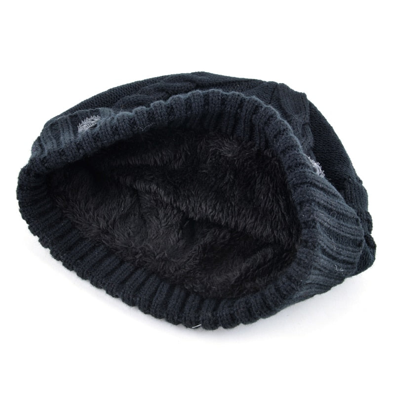 Cool Skull Emblem Hats for Men Women Teen Knitted Wool Beanies Plus Velvet Bone Solid Color Hip-Hop Cap Winter Hat Skull Pattern Cap