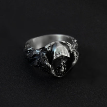 Mens Viking Norse Mythology Odin Raven Wolf Ring Stainless Steel Scandinavian Amulet Ring Mens Jewelry
