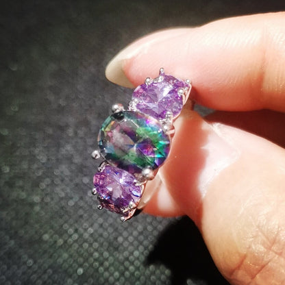Luxurious Multi-Color Topaz Stone Ring Silver Plated Rainbow Color Fashion Jewelry Ring for Jewelry Fashion Woman Ring Gift