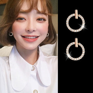 Fashionable 925 Sterling Silver or Gold Crystal Rhinestone Geometric Round Stud Earrings For Women Beautiful Bling Jewelry Great Gift