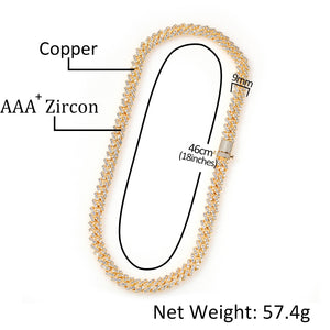 Hiphop Bling 9mm Buckle Link Pave Iced CZ Cuban Link Necklace Gold Plated Luxury Bling Jewelry Hiphop Fashion For Men