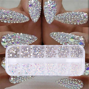 12 Cube Container Set of AB Crystal Rhinestone Diamond Gem Art 3D Nail Glitter Decoration Beauty Nail Art Design