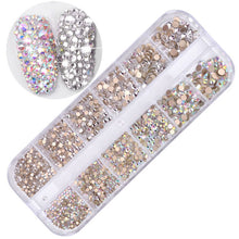 Load image into Gallery viewer, 12 Cube Container Set of AB Crystal Rhinestone Diamond Gem Art 3D Nail Glitter Decoration Beauty Nail Art Design
