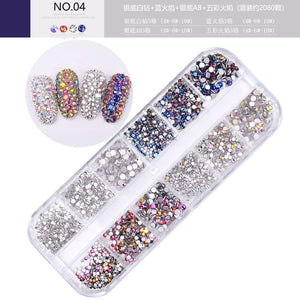 12 Cube Container Set of AB Crystal Rhinestone Diamond Gem Art 3D Nail Glitter Decoration Beauty Nail Art Design