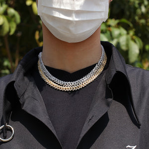 Hiphop Bling 9mm Buckle Link Pave Iced CZ Cuban Link Necklace Gold Plated Luxury Bling Jewelry Hiphop Fashion For Men