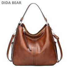 Load image into Gallery viewer, Leather Womens Hobo Bag Female Handbags Leisure Shoulder Bags Fashionable Purses Vintage Style Large Capacity Tote Bag
