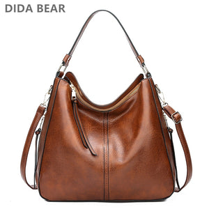 Leather Womens Hobo Bag Female Handbags Leisure Shoulder Bags Fashionable Purses Vintage Style Large Capacity Tote Bag