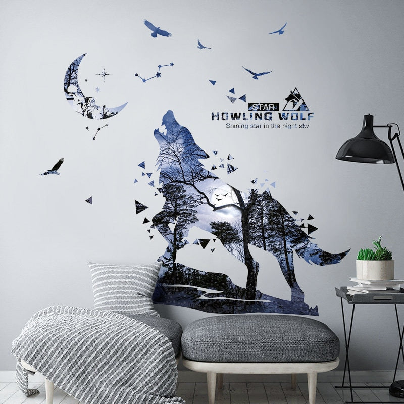 Self-Adhesive Silhouette Wolf Stickers Bedroom Living Room Decor Creative Personality Wall Decor Office Decoration Home Decor