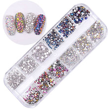 Load image into Gallery viewer, 12 Cube Container Set of AB Crystal Rhinestone Diamond Gem Art 3D Nail Glitter Decoration Beauty Nail Art Design
