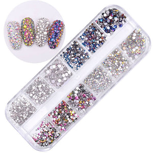 12 Cube Container Set of AB Crystal Rhinestone Diamond Gem Art 3D Nail Glitter Decoration Beauty Nail Art Design