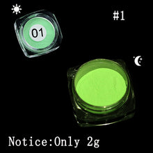 Load image into Gallery viewer, Glow in the Dark Neon Phosphor Nail Powder Glitter Dust Luminous Pigment Fluorescent Nail Powder Glows
