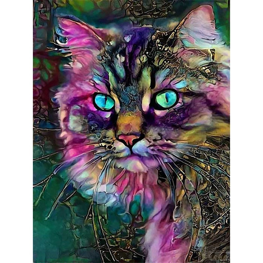 5D DIY Diamond Painting Colorful Cat Full Round Diamond Embroidery Cross Stitch Do It Yourself Craft Kit Pet Picture Ships from USA