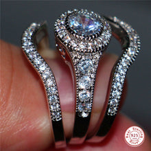 Load image into Gallery viewer, 3Pcs/Set 925 Sterling Sliver Luxury Round Cut AAA Zircon Crystal Ring For Women Wedding Female Rings Jewelry Set
