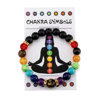 7 Chakra Bracelet with Meaning Card for Men Women Natural Crystal Healing Anxiety Jewelry Mandala Yoga Meditation Bracelet Gift