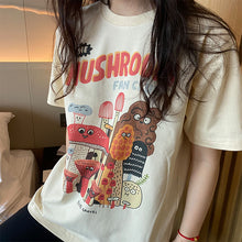 Load image into Gallery viewer, Mushroom Fan Club T-Shirts Cotton Material Retro Apricot Mushroom Cute Casual Summer Woman T-Shirt Fashion Streetwear
