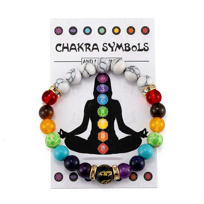 7 Chakra Bracelet with Meaning Card for Men Women Natural Crystal Healing Anxiety Jewelry Mandala Yoga Meditation Bracelet Gift