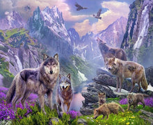 Load image into Gallery viewer, DIY Diamond Painting Kit Wolf Pack in Spring Hawks Mountains Art Cross-Stitch Embroidery Craft Painting
