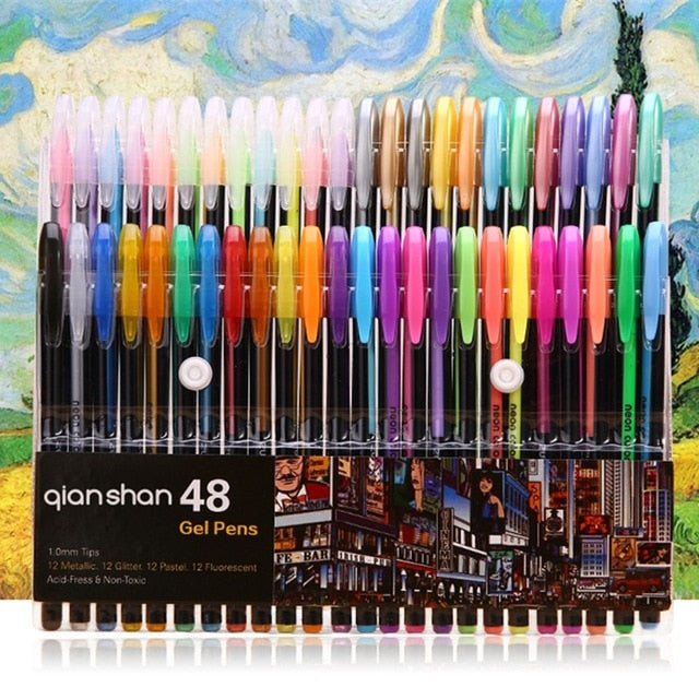 12/24/36/48 Colors Gel Pens Set & Refills School Stationery Pastel Neon Glitter Sketch Pencil Case Drawing Art Marker Gift