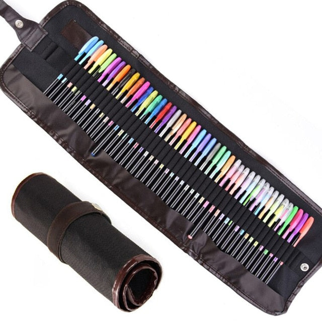 12/24/36/48 Colors Gel Pens Set & Refills School Stationery Pastel Neon Glitter Sketch Pencil Case Drawing Art Marker Gift