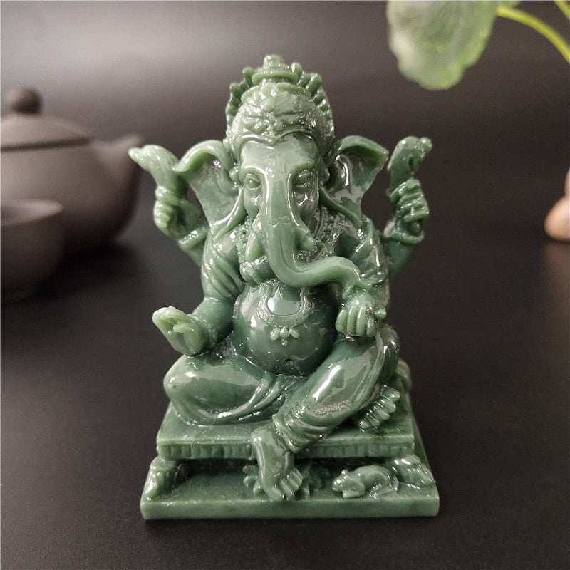 Lord Ganesha Buddha Statue Home Decoration Man-made Jade Stone Ganesh Elephant God Sculpture Figurines Ornaments Buddha Statues