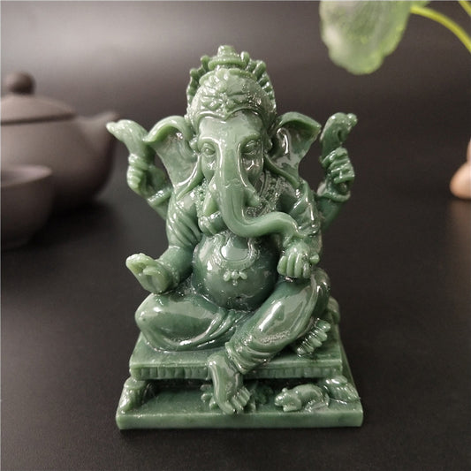 Lord Ganesha Buddha Statue Home Decoration Man-made Jade Stone Ganesh Elephant God Sculpture Figurines Ornaments Buddha Statues