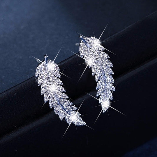 Fashion Feather Stud Earrings for Women Wedding Fine Jewelry Angle Wing CZ Leaves Earrings Brincos pendientes Xmas Gifts
