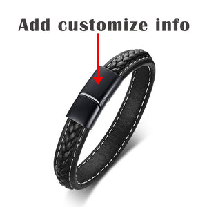 Medical Alert Bracelet Emergency Remind Jewelry Black Genuine Leather Notify People of Emergency Life Saving Jewelry