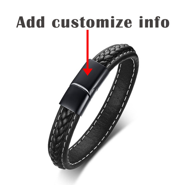 Medical Alert Bracelet Emergency Remind Jewelry Black Genuine Leather Notify People of Emergency Life Saving Jewelry