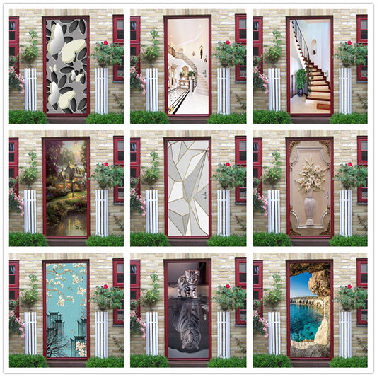 3D Door Art Decal Sticker PVC Self Adhesive Waterproof Wall Mural Decals Sticker on the Doors DIY Home Designs