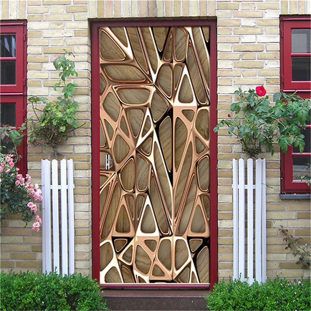 2PCS SET 3D Door Sticker PVC Self-adhesive Waterproof Removable Home Decor Wine Shelf Decals DIY Wall Art Mural stickers porte