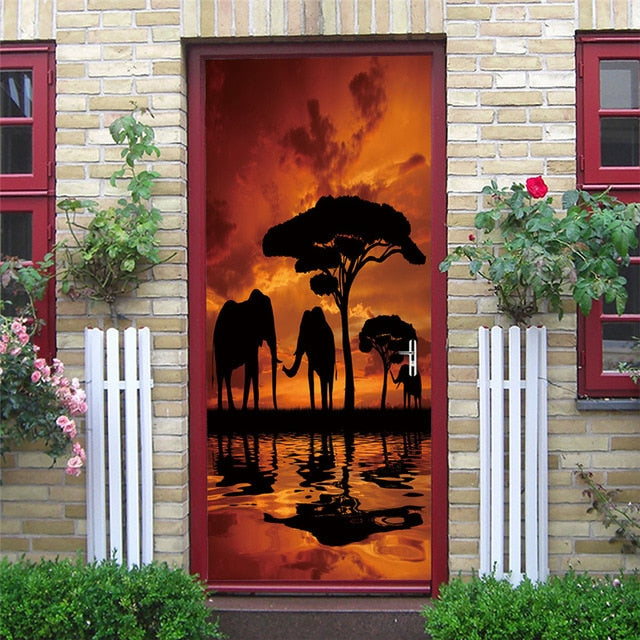 2PCS SET 3D Door Sticker PVC Self-adhesive Waterproof Removable Home Decor Wine Shelf Decals DIY Wall Art Mural stickers porte