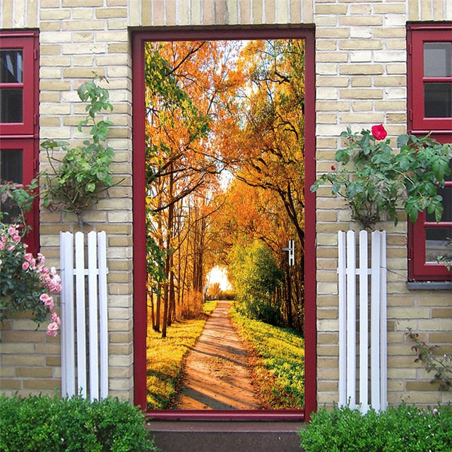 2PCS SET 3D Door Sticker PVC Self-adhesive Waterproof Removable Home Decor Wine Shelf Decals DIY Wall Art Mural stickers porte