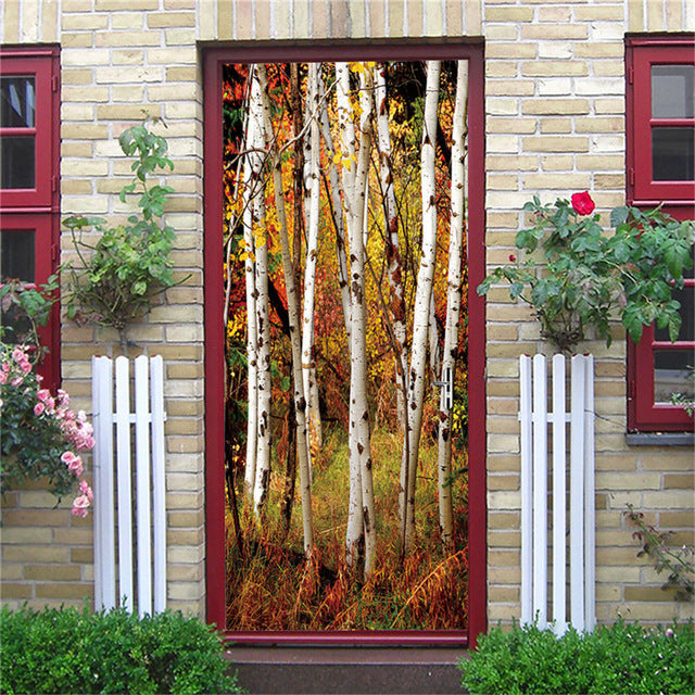 2PCS SET 3D Door Sticker PVC Self-adhesive Waterproof Removable Home Decor Wine Shelf Decals DIY Wall Art Mural stickers porte